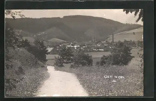 AK Usti n. Orlici, Weg am Feld mit Blick zum Ort