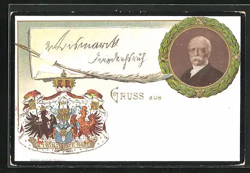 AK Portrait von Bismarck mit Wappen
