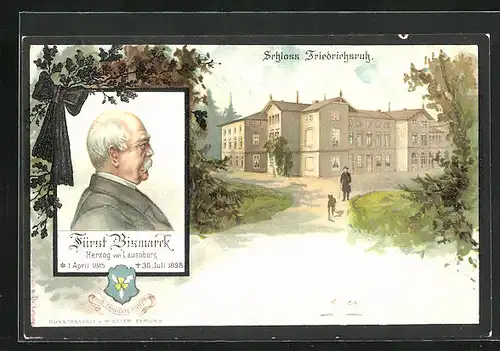 Lithographie Fürst Bismarck Herzog v. Lauernburg, Schloss Friedrichsruh