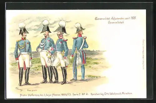 Lithographie Generalität, Adjutanten, Generalstab in Uniform