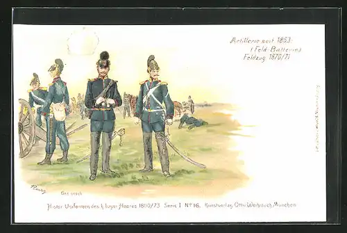 Lithographie Uniformen der Feld-Batterie beim Feldzug 1870 /71