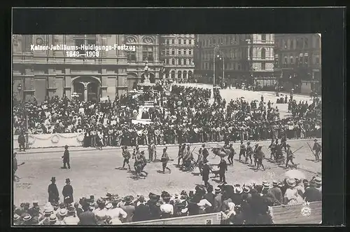 AK Kaiser-Jubiläums-Huldigungs-Festzug 1908 mit vielen Zuschauern