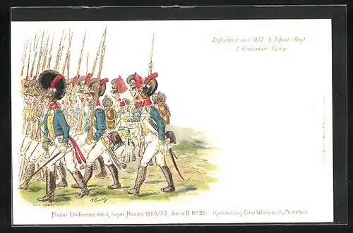 Lithographie Soldaten in Uniform, 9. Infant.-Regiment, I. Grenadier-Comp