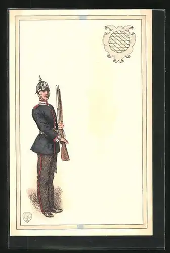 AK Soldat mit Pickelhaube und Gewehr, Wappen
