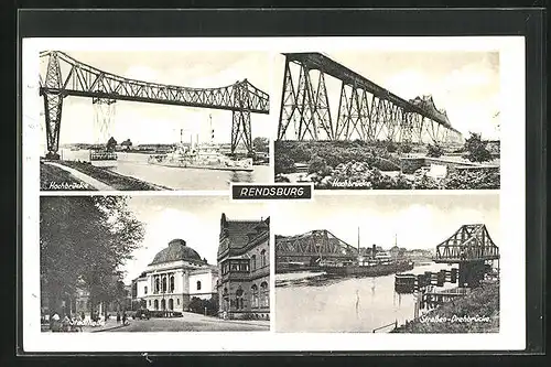 AK Rendsburg, Hochbrücke, Stadthalle, Strassen-Drehbrücke