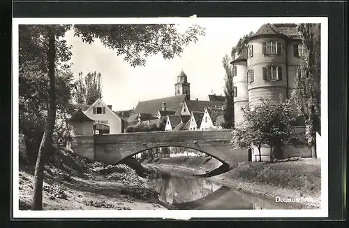 AK Donauwörth, Ortspartie mit Brücke