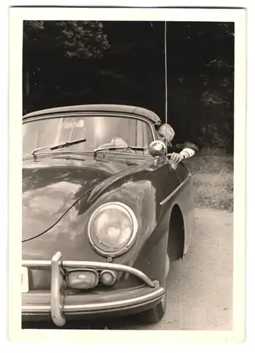 3 Fotografien Auto Porsche 356 Cabrio, Cabriolet mit Bullenfänger & Kfz-Kennzeichen Schweiz