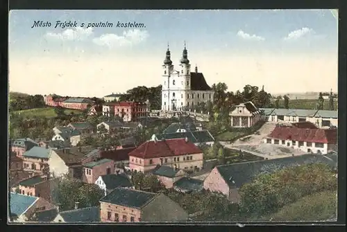 AK Mesto Frydek, Ortsansicht mit Kirche