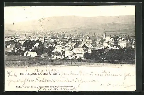 AK Römerstadt, Panorama mit Kirche