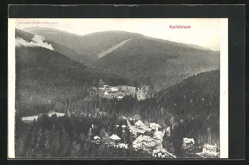 AK Karlsbrunn, Totalansicht mit Altvater