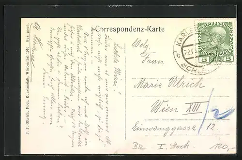 AK Karlsbrunn, Totalansicht mit Altvater
