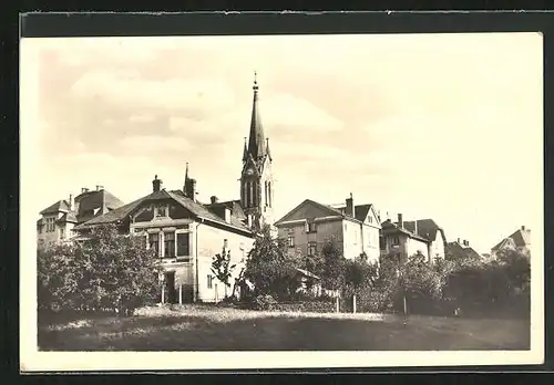 AK Vitkov, Ortspartie mit Kirchturm