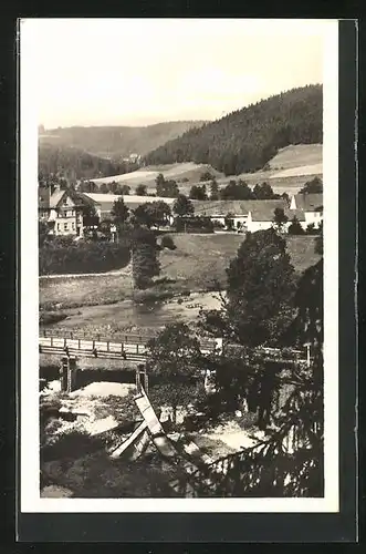 AK Lublice, Teilansicht mit Brücke und Landschaft