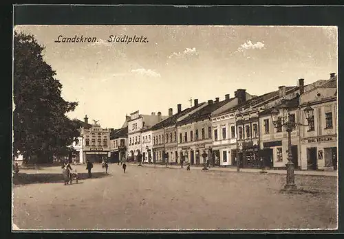 AK Landskron i. B., Geschäfte am Stadtplatz