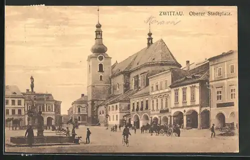 AK Zwittau, Oberer Stadtplatz mit Kirche