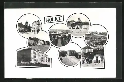 AK Holice, Gebäudeansicht, Strassenpartie mit Kirche, Ortspartie