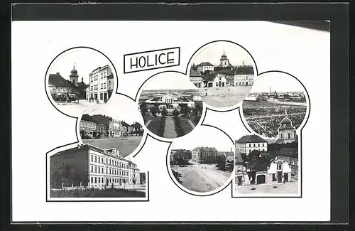 AK Holice, Gebäudeansicht, Strassenpartie mit Kirche, Ortspartie