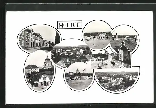 AK Holice, Platz, Strassenpartie mit Kirche, Ortspartie