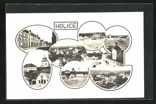 AK Holice, Platz, Strassenpartie mit Kirche, Ortspartie