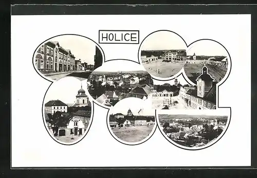 AK Holice, Platz, Strassenpartie mit Kirche, Ortspartie