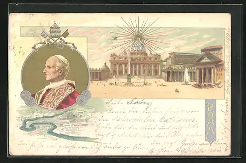 Lithographie Papst Leo XIII., Vatikanstadt