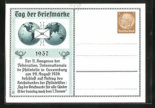 AK Tag der Briefmarke 1937, Ganzsache