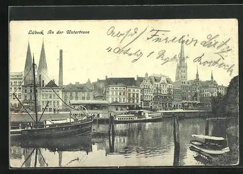 AK Lübeck, An der Untertrave mit Boot Livadia