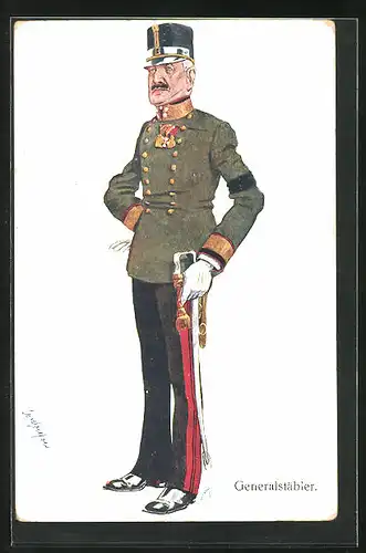 Künstler-AK Carl Josef Pollak: Schlanker Generalstäbler in Uniform