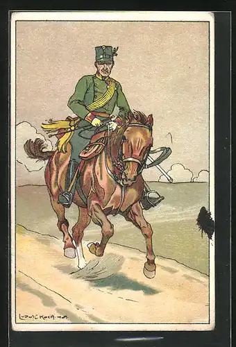 Künstler-AK Ludwig Koch: Kavallerist in gestrecktem Galopp