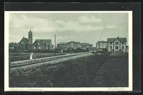 AK Langeoog, Dorfstrasse mit Kirche