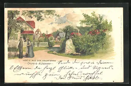 Lithographie Essen / Ruhr, Partie aus der Krupp`schen Colonie Altenhof