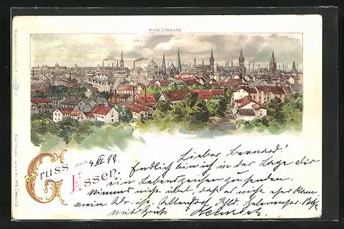 Lithographie Essen, Panorama der Stadt