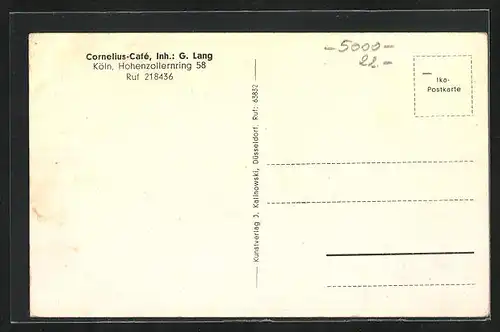 AK Köln-Neustadt, Cornelius Cafe, Hohenzollernring 58, Innenansicht