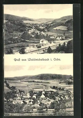 AK Waldmichelbach i. Odw., Teilansicht mit Bahnhof, Ortsansicht
