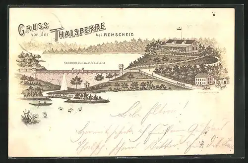 Lithographie Remscheid, Talsperre mit See