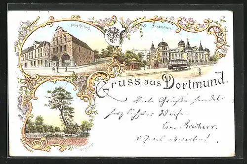 Lithographie Dortmund, Altes Rathaus, Aredenbaum, Vehmlinde