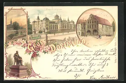 Lithographie Dortmund, Fredenbaum, Vehmlinde, Altes Rathaus