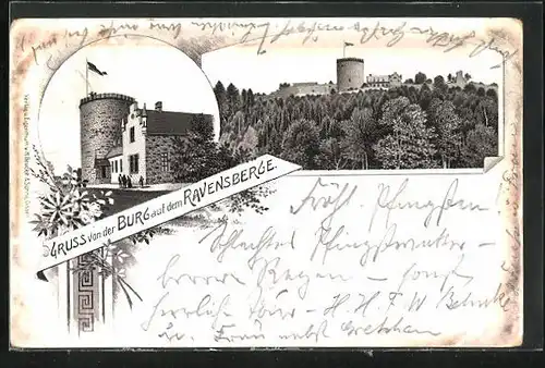 Lithographie Borgholzhausen, Burg auf dem Ravensberge
