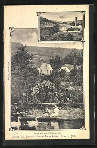 AK Eisenschmitt, Gasthaus Eichelhütte im Salmtal, Mühle