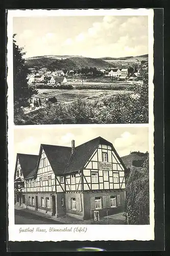 AK Blumenthal /Eifel, Gasthaus von Peter Haas, Ortsansicht