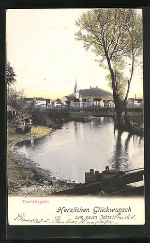 AK Tuttlingen, Blick vom Fluss zur Stadt