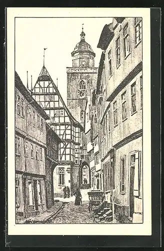 Künstler-AK Otto Ubbelohde: Alsfeld /Hessen, Strasse Obere Fulda-Gasse