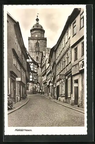 AK Alsfeld /Hessen, Strasse Obere Fuldergasse mit Gasthof Otto Lang und Geschäften