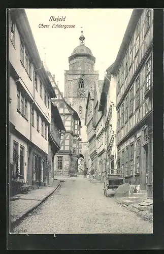 AK Alsfeld, Strasse Obere Fuldergasse mit Kirche