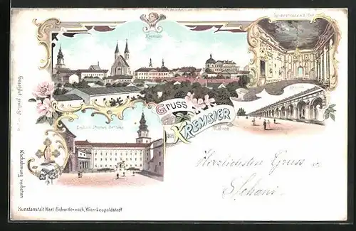Lithographie Kremsier, Erzbischöfliches Schloss, Reichsrathssaal v. J. 1848