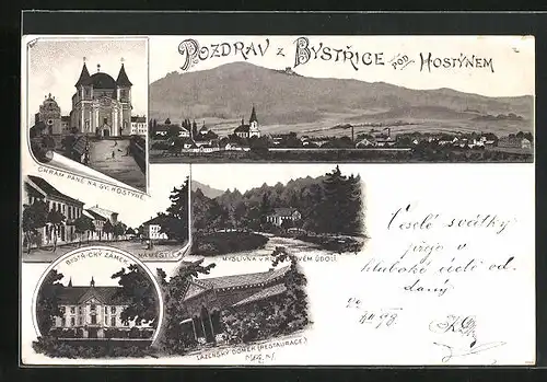 Lithographie Bystrice pod Hostynem, Myslivna v Rudolfovem Údoli, Lázensky Domek (Restaurace)