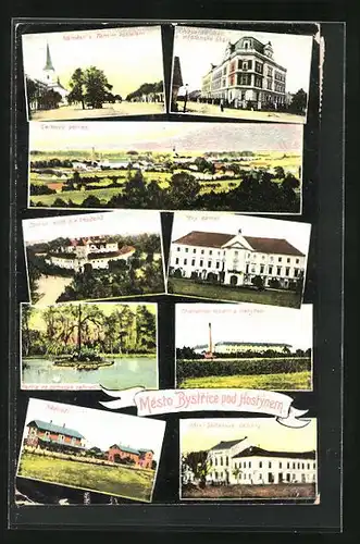 AK Mesto Bystrice p. H., Hotel Obcanske zalozny, Nadrazi, Zamek svob p. z. Loudanu