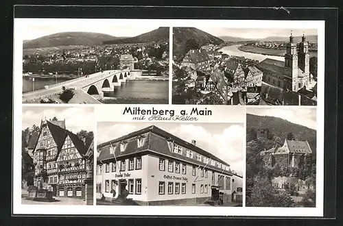 AK Miltenberg am Main, Zwei verschiedene Ortsansichten, Gasthof Brauerei Keller und zwei weitere Ansichten