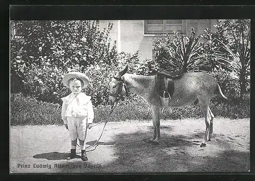 AK Prinz Ludwig Alfons von Bayern mit einem Esel