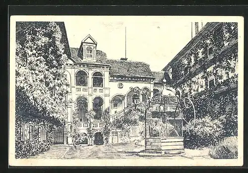 Künstler-AK Deutsch-Landsberg, Schloss Hollenegg mit Schlosshof